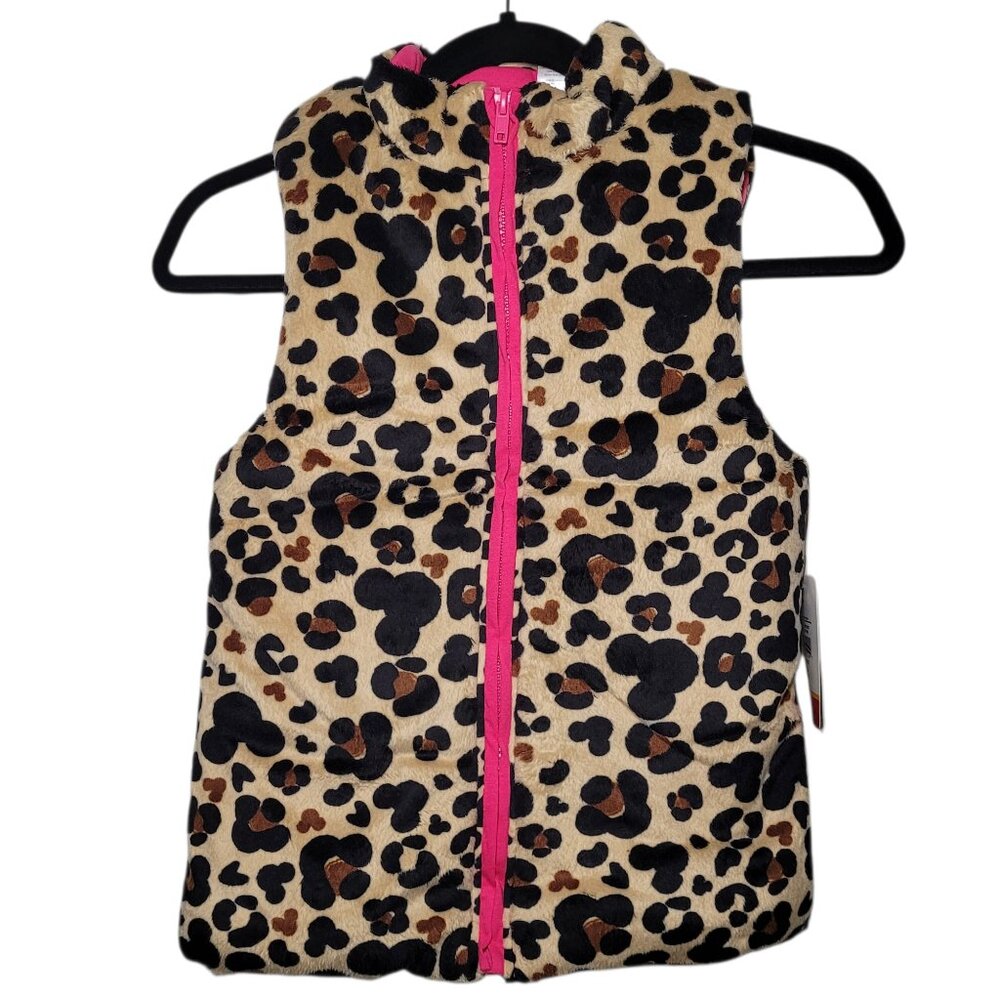 Disney Minnie Mouse Girls Leopard Print Puffer Vest Full Zip 10/12 Streetwear - Picture 9 of 9
